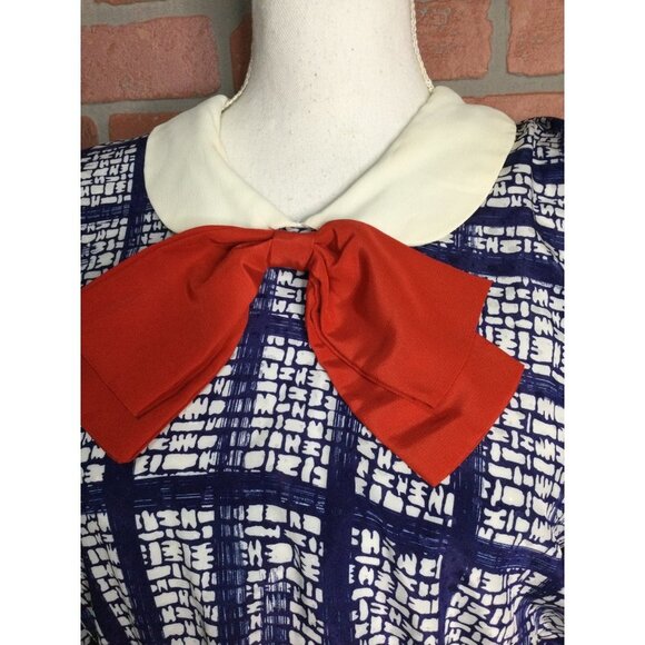 Vintage 80s Jonathan Martin Midi Dress Bow Detail Blouson Sleeves Belted Size 9 - Picture 3 of 10